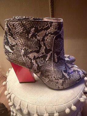 Jeffrey Campbell Women's Snake-Print Ankle Boots with Orange Block Heel